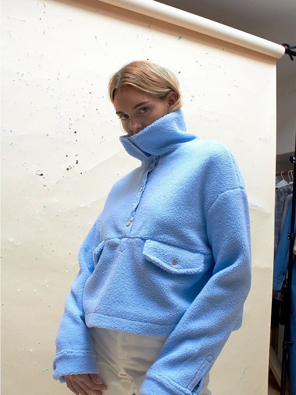House of Sunny Womens Baby Blue Teddy Pullover Sweater Size 4 EUC